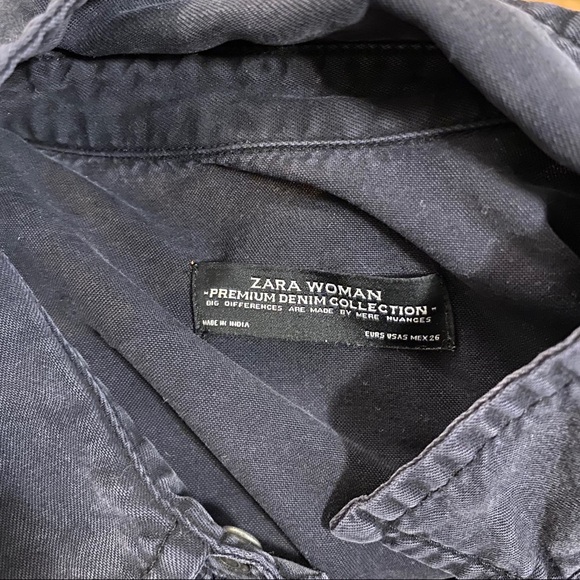 ZARA Premium Collection Denim Babydoll Shirt Blouse Top Blue Purple Gray S-M - Picture 5 of 5